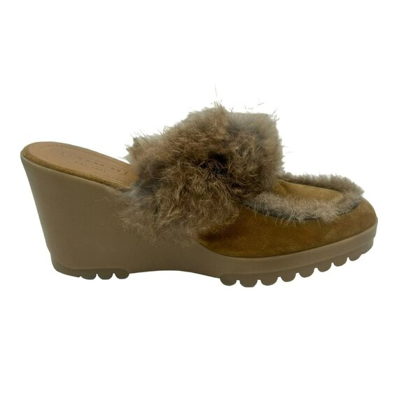 Coach Kaela Platform Mule Loafers Women 10 Tan Beige Brown Leather Suede Fur Y2K - Picture 1 of 13